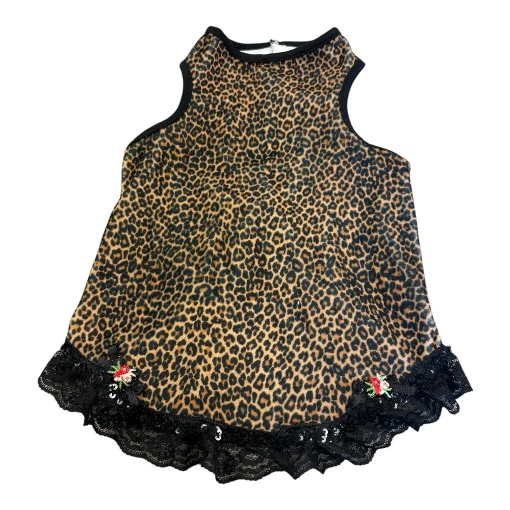Ruff Ruff Couture Small Dog Pullover Dress – Leopard‎ Print, Lace Trim, USA